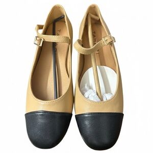 NWB Tahari Women’s Camel Black Tip Loft Mary Jane Flats